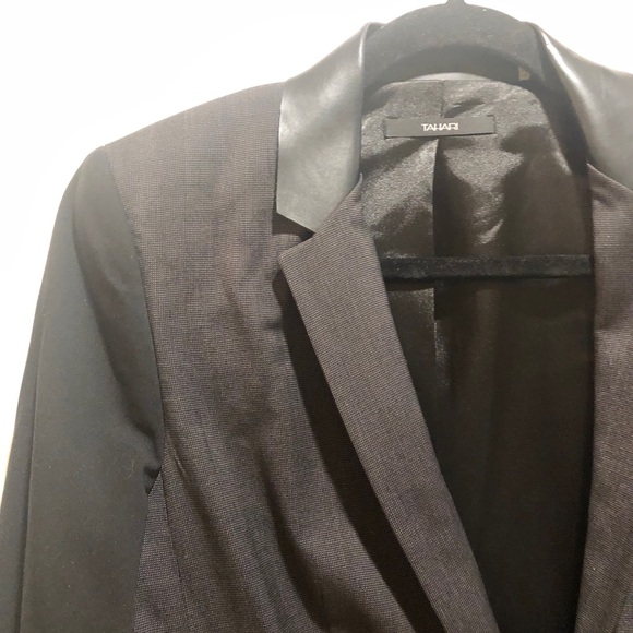 TAHARI CHARCOAL BLACK BLAZER W/ FAUX LEATHER LAPEL - Picture 7 of 13